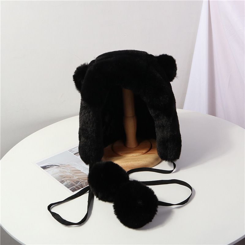 Soft Sister Cute Sell Cute Bear Ears Hairball Lei Feng Hat Korean Version Of Ins Warm Plush Ear Protection Flying Cap undefined