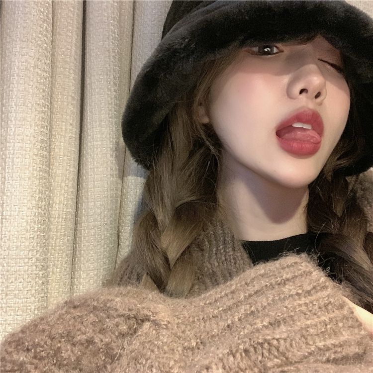 Flat Top Japanese Fisherman Hat Basin Hat With Solid Color Warm Thick Autumn And Winter Korean Version Of Instagram Tide Imitation Fur Hat Woman undefined