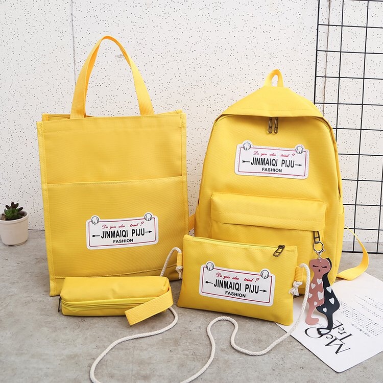 Korean version printed white label student four-piece backpack set Application Scenario