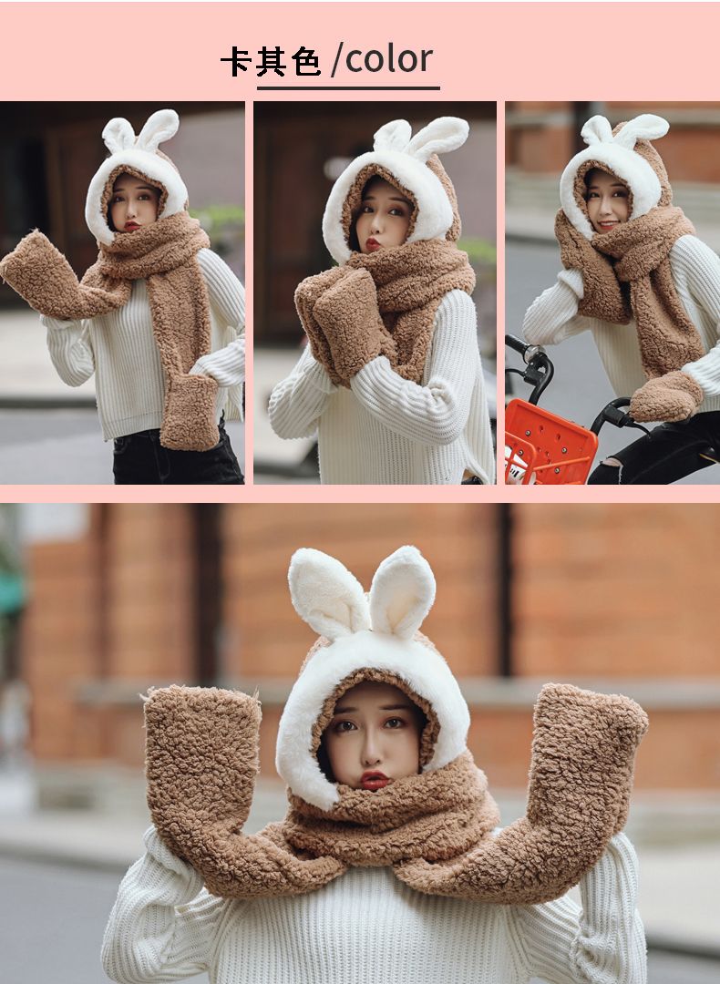 Winter Plus Velvet Thick Ears, Hat, Scarf, Lamb Wool Warm Bib Cute Couple undefined
