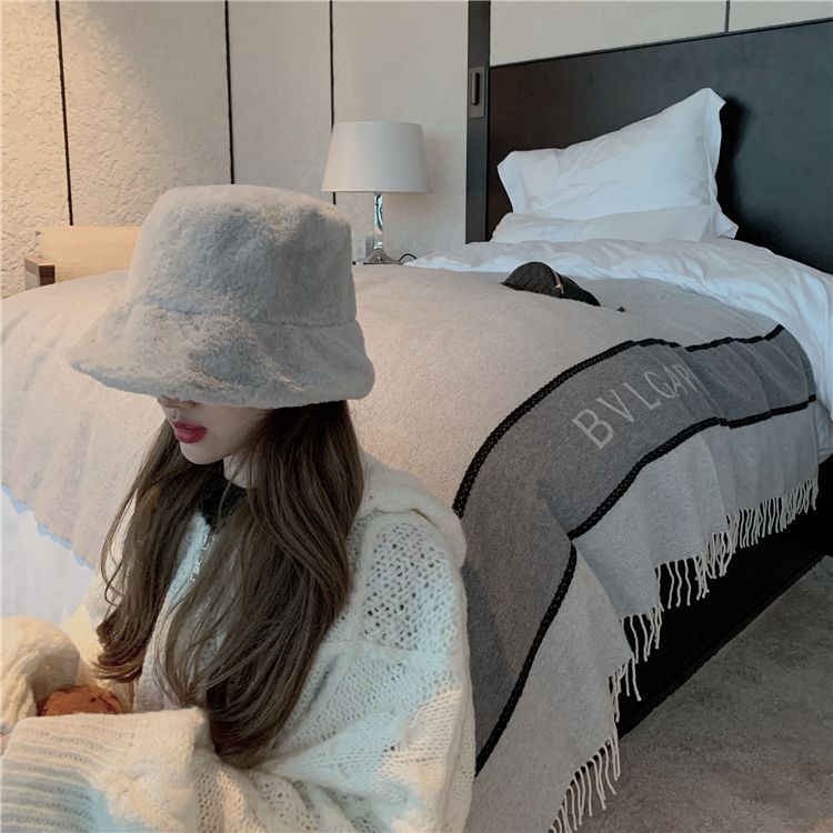 Flat Top Japanese Fisherman Hat Basin Hat With Solid Color Warm Thick Autumn And Winter Korean Version Of Instagram Tide Imitation Fur Hat Woman undefined