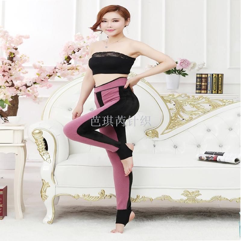 Integrated thermal pants with velvet and thickened leggings, nylon waist and knee protectors, high-waist slimming integrated cotton pants thumbnail