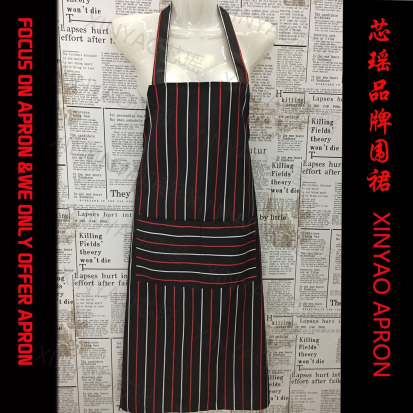 条纹华达呢家用厨房做饭围裙男式女式成人条纹罩衣围001 红白黑