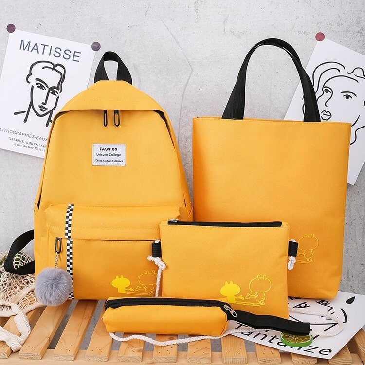 Korean version of the school style four-piece set of student backpack emoticon patterns Item Picture