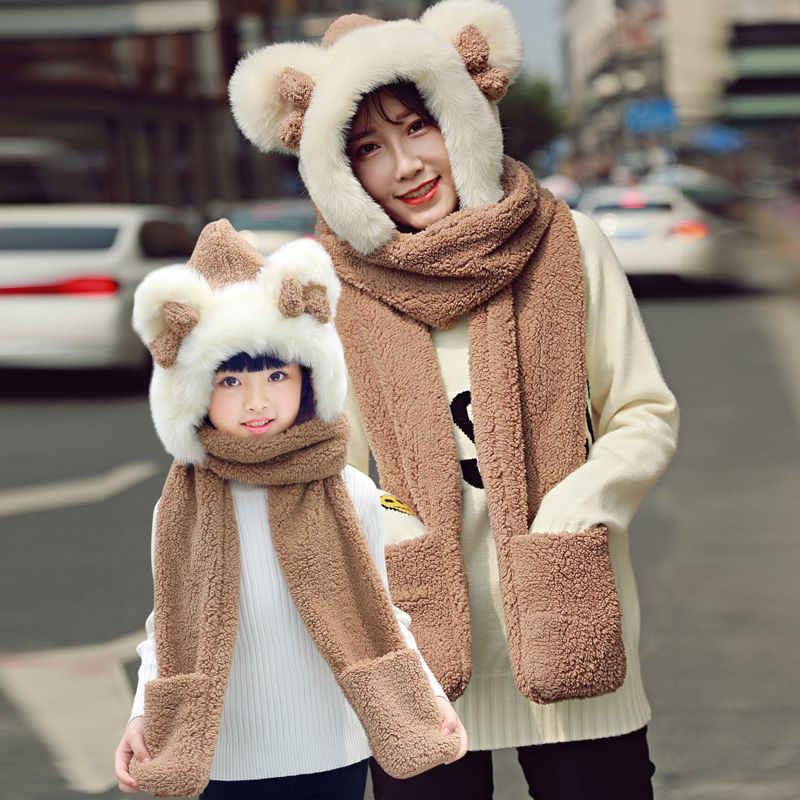 Winter Wool And Thickened Ears, Hat And Scarf, Lamb Wool And Warm Neck Thickened