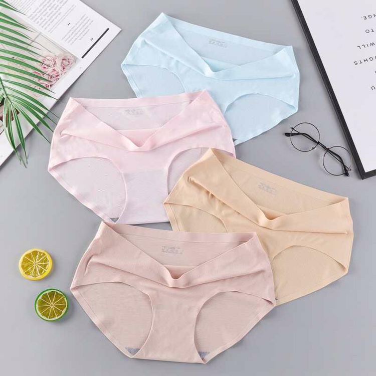Breathable Mesh Ice Silk Seamless Underwear Women's Solid Color Mid-Waist Women's Triangle Pants Comfortable Lift Hip Seamless Underwear