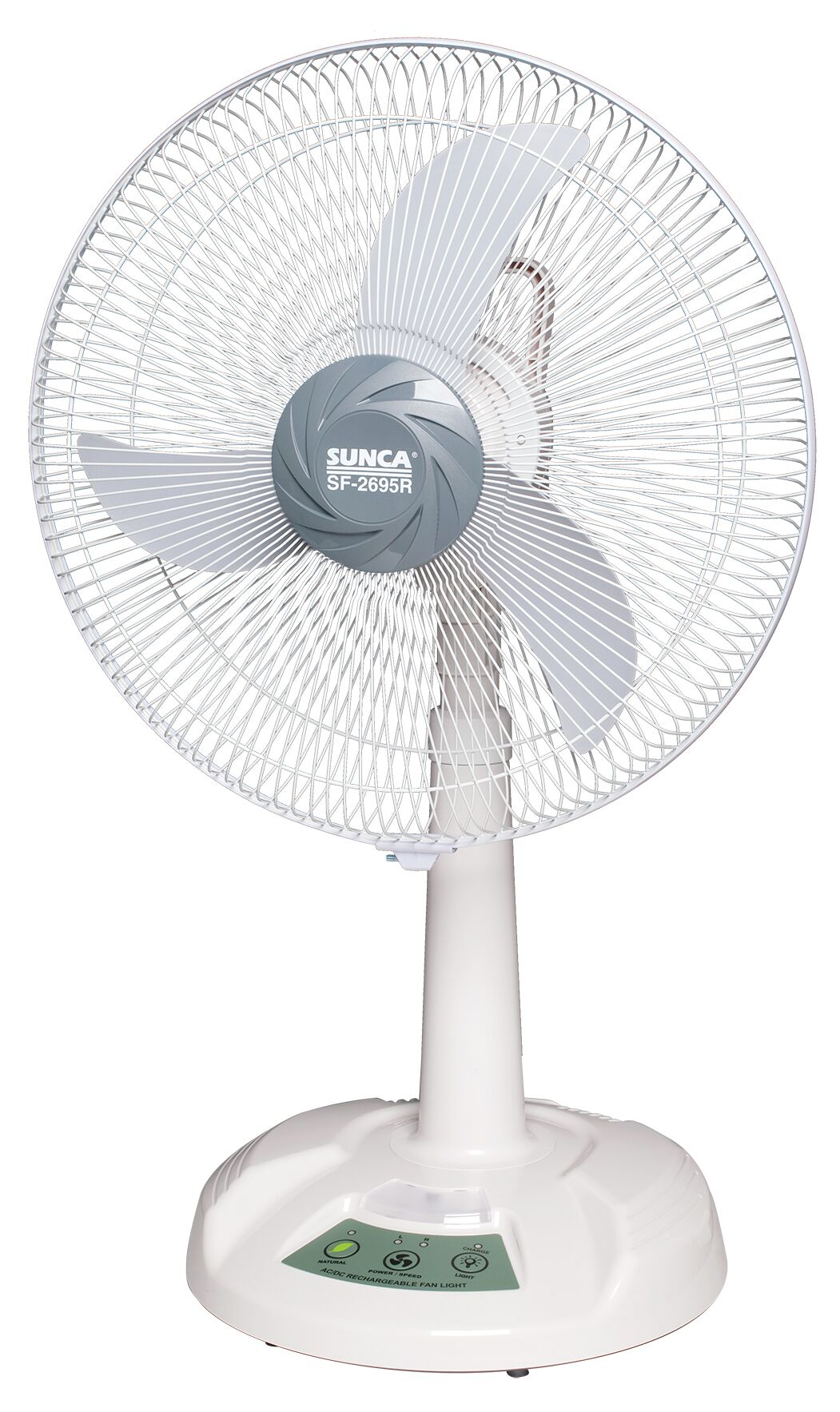 SUNCA Xinjia Charging Fan SF-2695R, a 17-inch floor-standing multi-functional LED lighting oscillating fan for home use