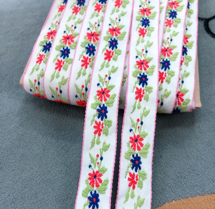 素色小花民族花边刺绣手工DIY提花织带工艺品服装辅料