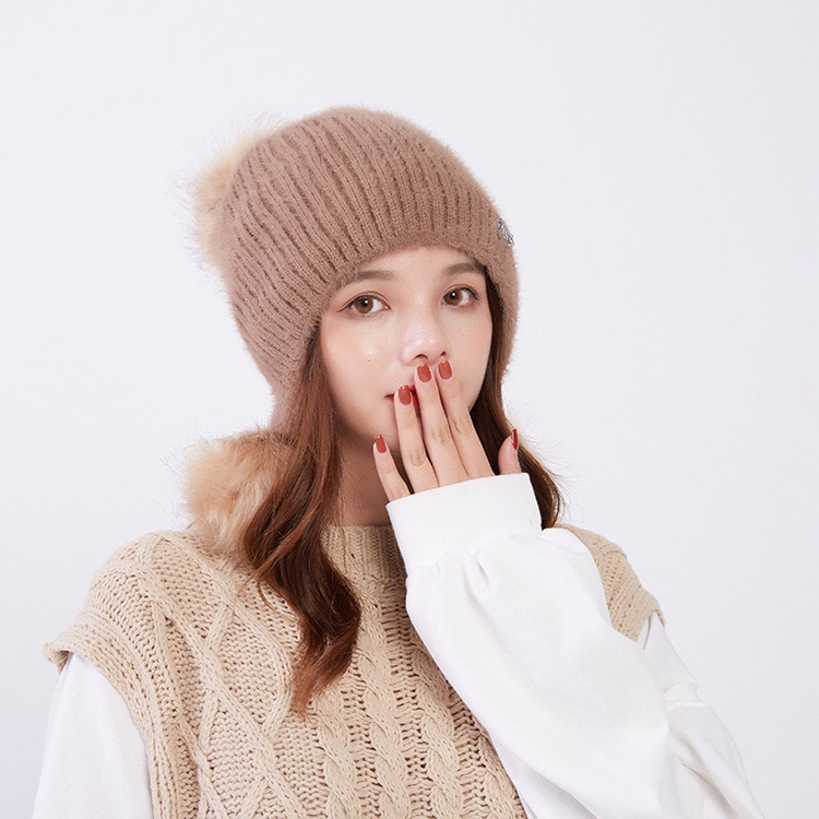 Solid-color knitted hat with gloves for women's outdoor bell-shaped warm hat in autumn and winter, Korean-style non-pilling flat border windbreaker undefined