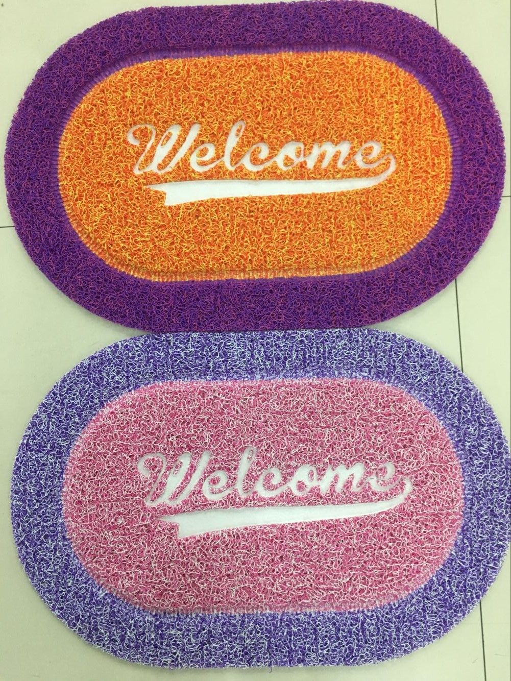 New medium-thick oval brushed two-color Welcome mat, two-color English floor mat, brushed door mat, PVC household mat, wire ring, foot mat, anti-slip mat, outdoor mat, scratch mat. Good product quality, 38*58CM pic 5