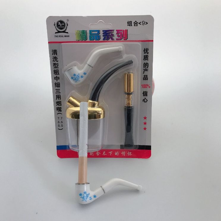 创意粗中细青花瓷烟嘴烟斗三件套循环过滤烟嘴带过滤器清洗型男士详情图3