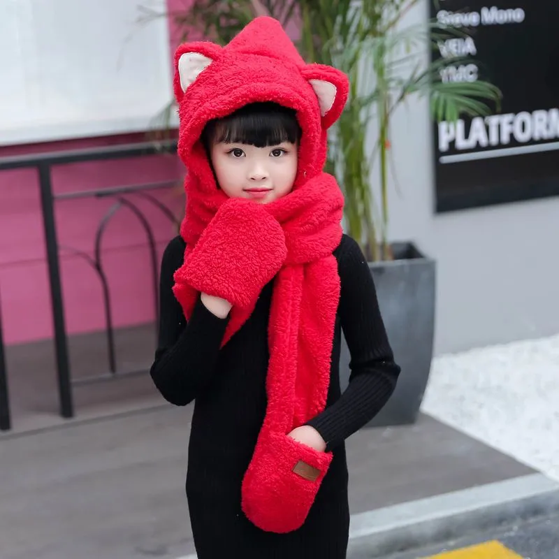 Winter thickened bear ears, one-piece scarf and hat, lambskin scarf, Korean version, cute and versatile, plush girl student detail image 17