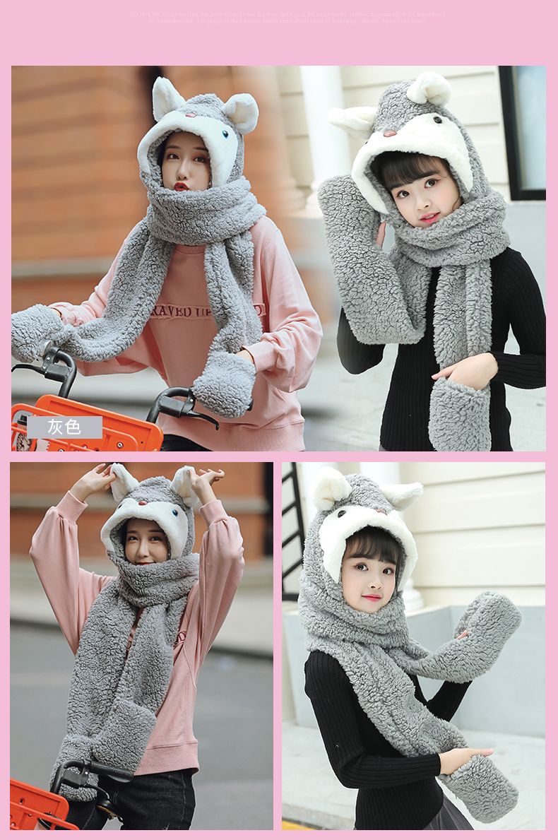 Children's Scarf, Hat And Gloves Three-Piece Set For Boys And Girls Autumn And Winter With Velvet Thickened Ear Protection Hat Students undefined