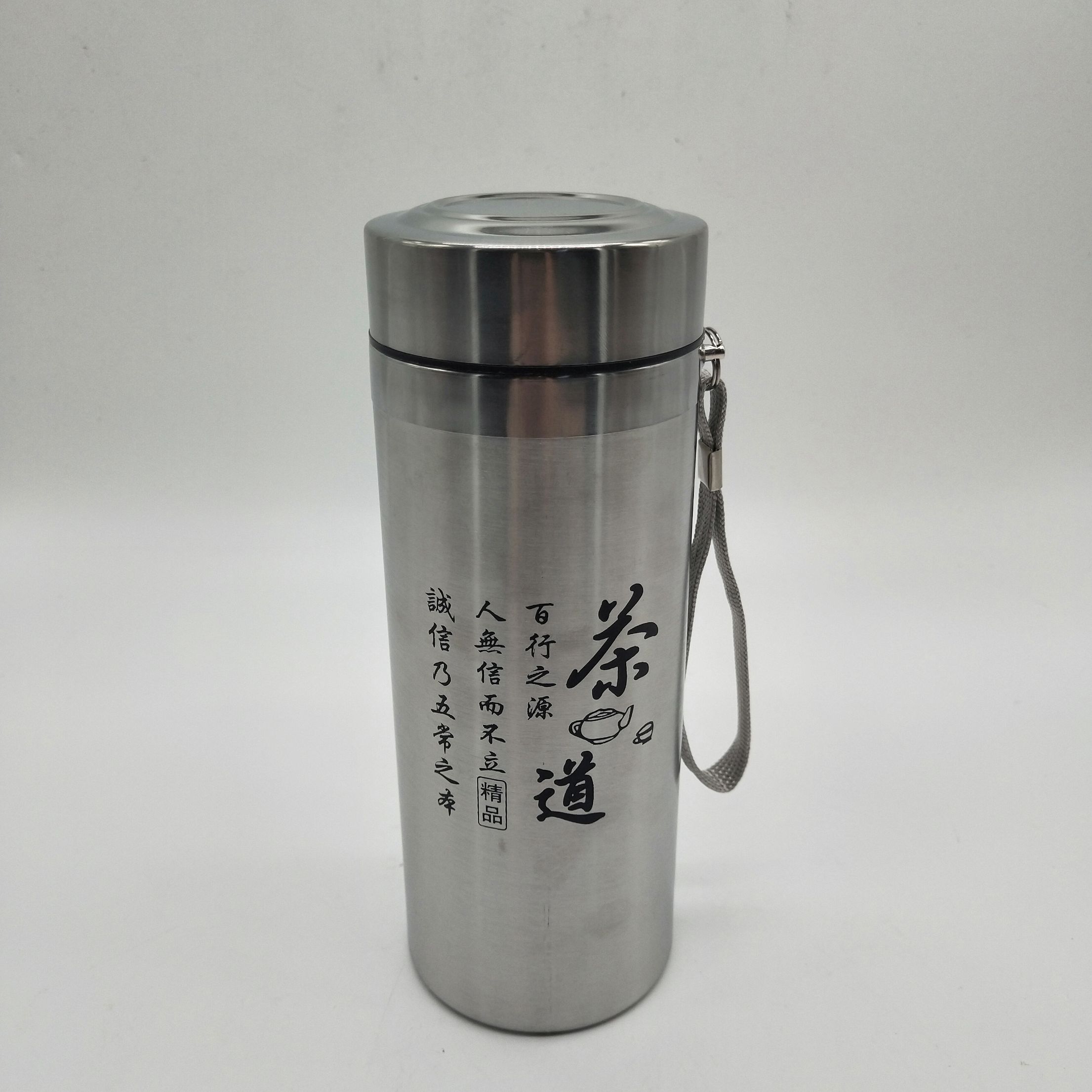 663商务吊带保温杯办公室保温杯本色不锈钢保温杯带滤网茶杯