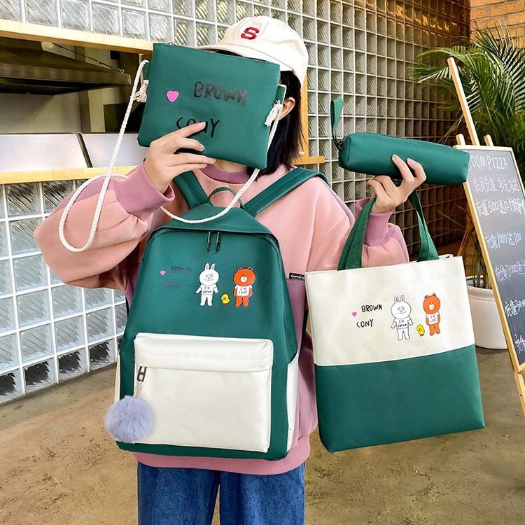 Korean school-style four-piece student backpack set with cony pattern Specification image