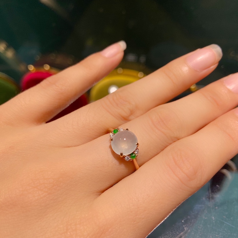 18K gold inlaid natural jade ring egg ice jade