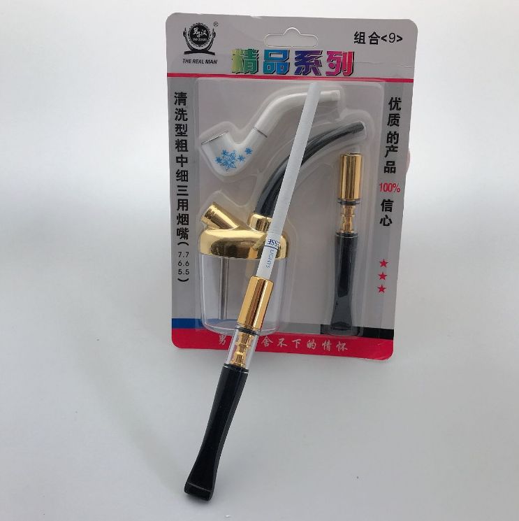 创意粗中细青花瓷烟嘴烟斗三件套循环过滤烟嘴带过滤器清洗型男士详情图2