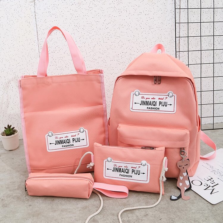 Korean version printed white label student four-piece backpack set details Picture