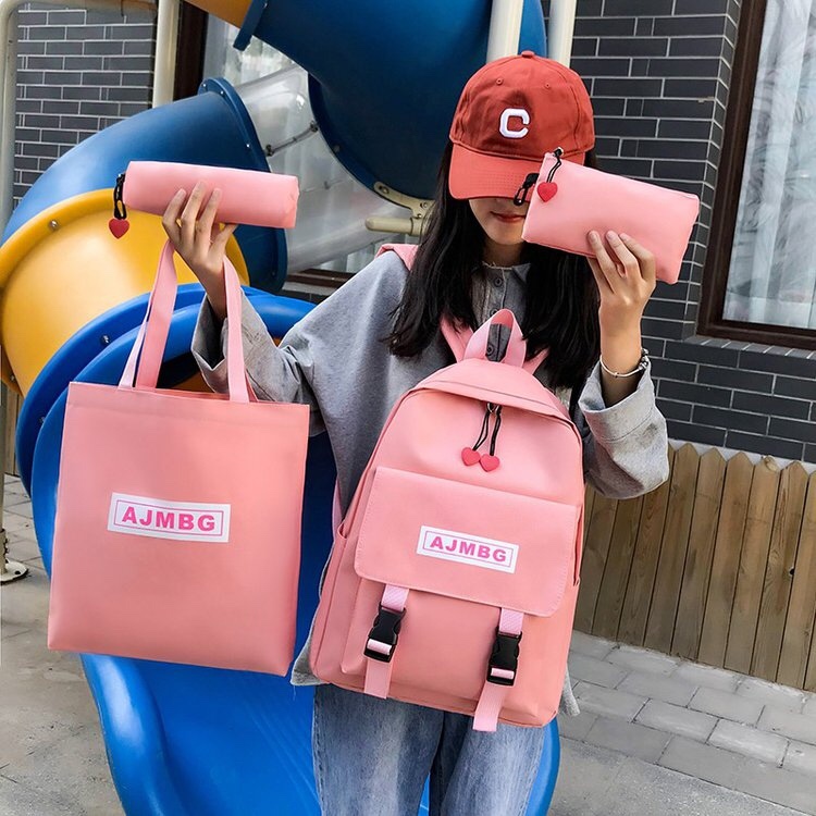 Korean school style four-piece student backpack printed version Application Scenario