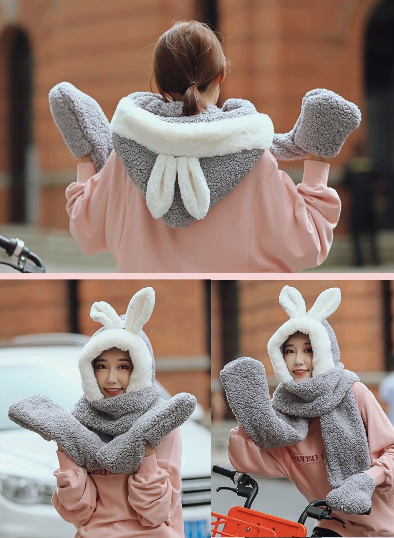 Winter Plus Velvet Thick Ears, Hat, Scarf, Lamb Wool Warm Bib Cute Couple undefined