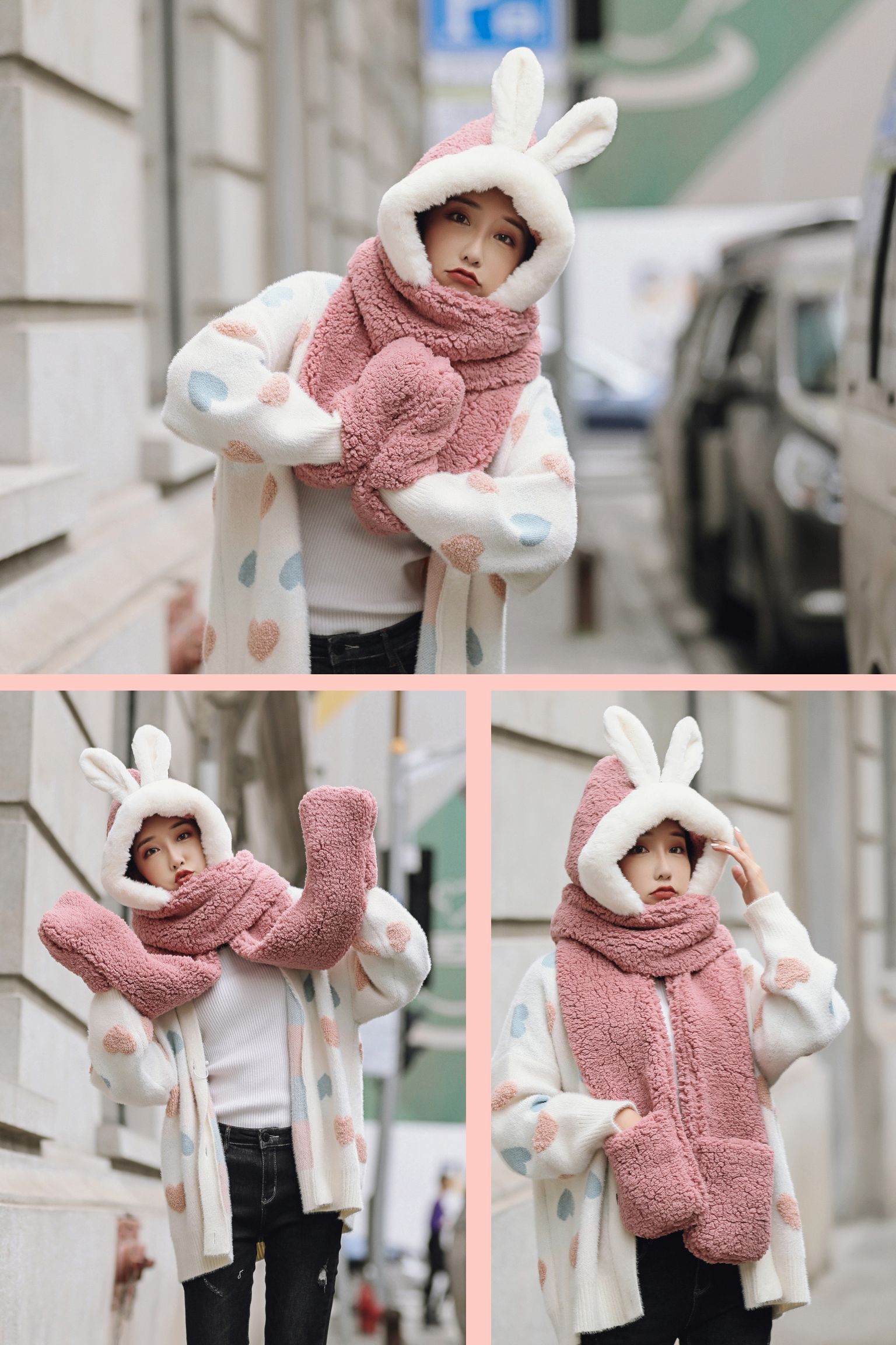 Winter Plus Velvet Thick Ears, Hat, Scarf, Lamb Wool Warm Bib Cute Couple undefined