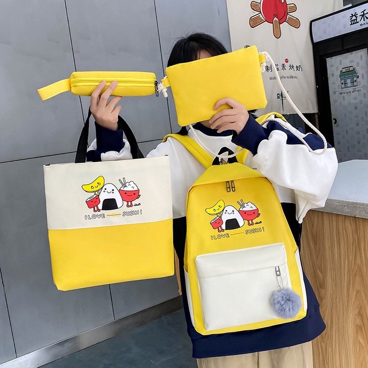 Cartoon pattern Korean school style four-piece set student backpack rice ball pattern Specification image