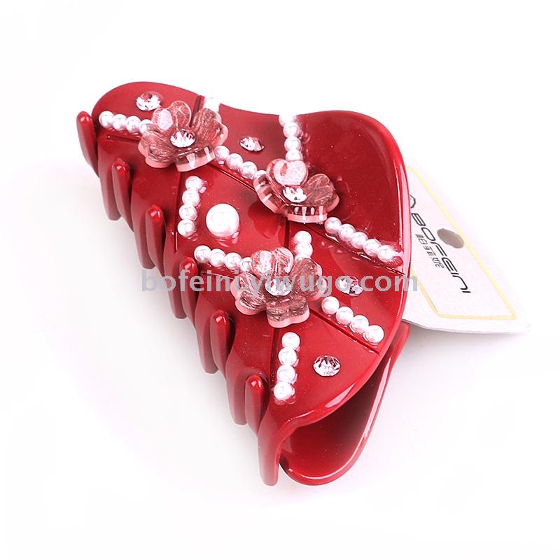 Wholesale of new acrylic pearl flower gripper hair gripper, monster gripper, high-end water diamond hair accessories and headwear from Baifeini details Picture