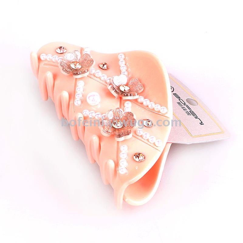 Wholesale of new acrylic pearl flower gripper hair gripper, monster gripper, high-end water diamond hair accessories and headwear from Baifeini Specification image