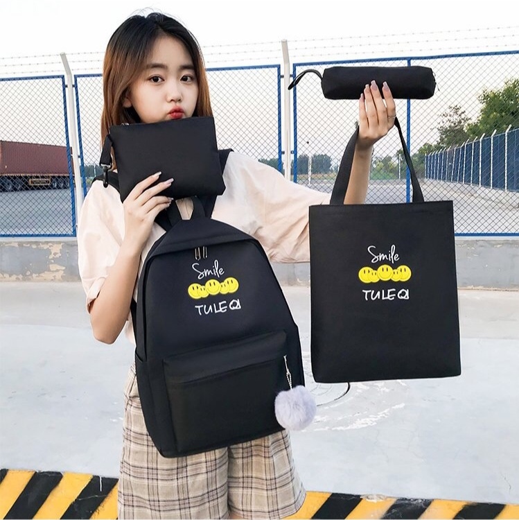 Korean version of the casual student four-piece backpack emoji design Item Picture