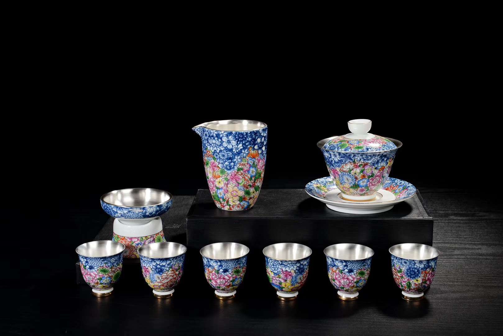 Yiwu Selection 10 head silver enamel colored tea sets thumbnail