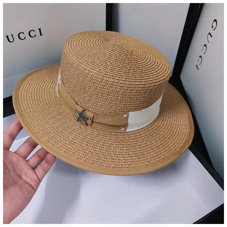 Papyrus Flat Straw Hat Five-Pointed Webbing Beach Sunshade Hat details Picture