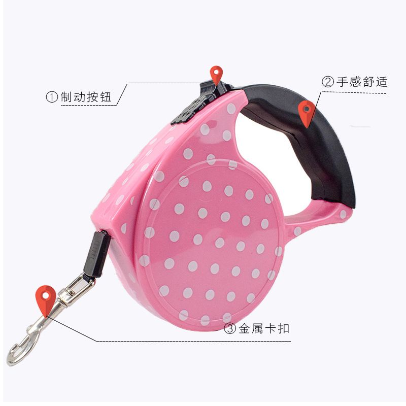 宠物用品厂家现货直销 可伸缩便捷宠物牵引绳 印花狗狗自动牵引器细节图