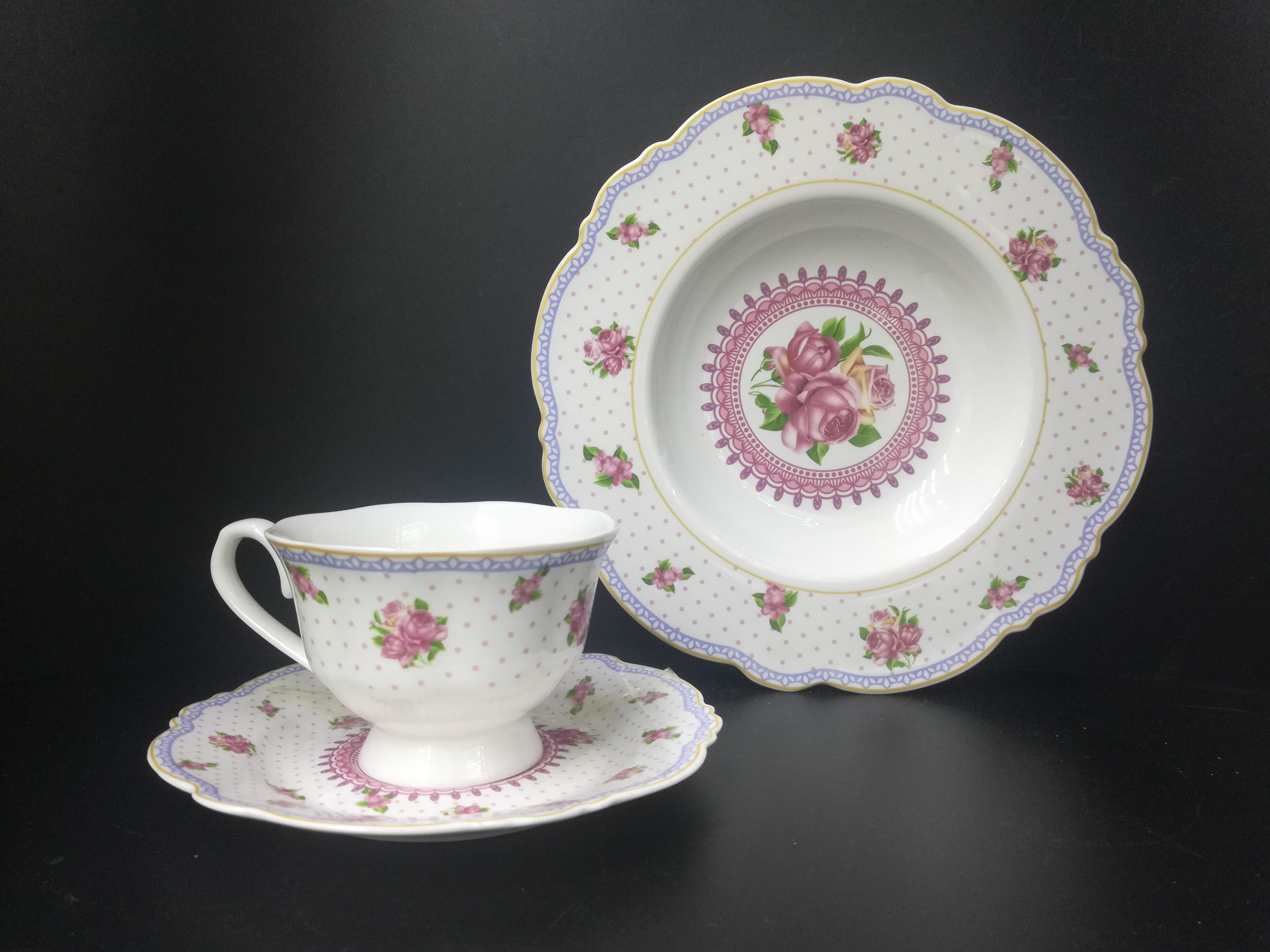 9 Inch Ceramic Bone China Plate Flat Edge Soup Monsoon Series Full Of Flowers full figure