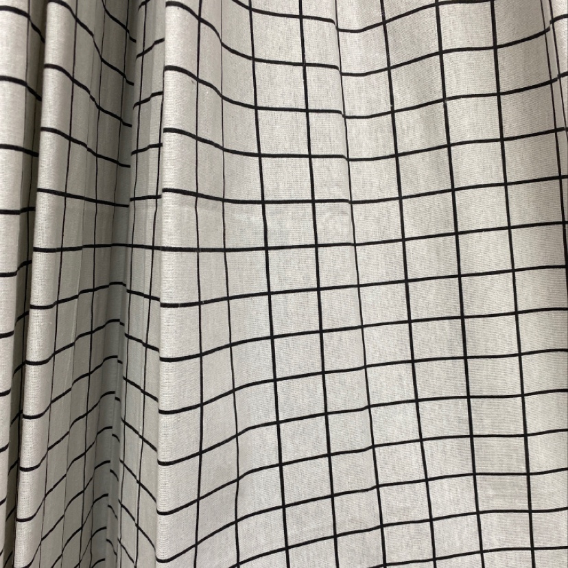 欧洲风几何系列白方格棉麻印花定制落地窗帘图