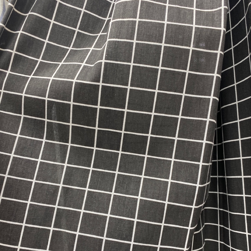 欧洲风几何系列黑方格印花棉麻制定落地窗帘