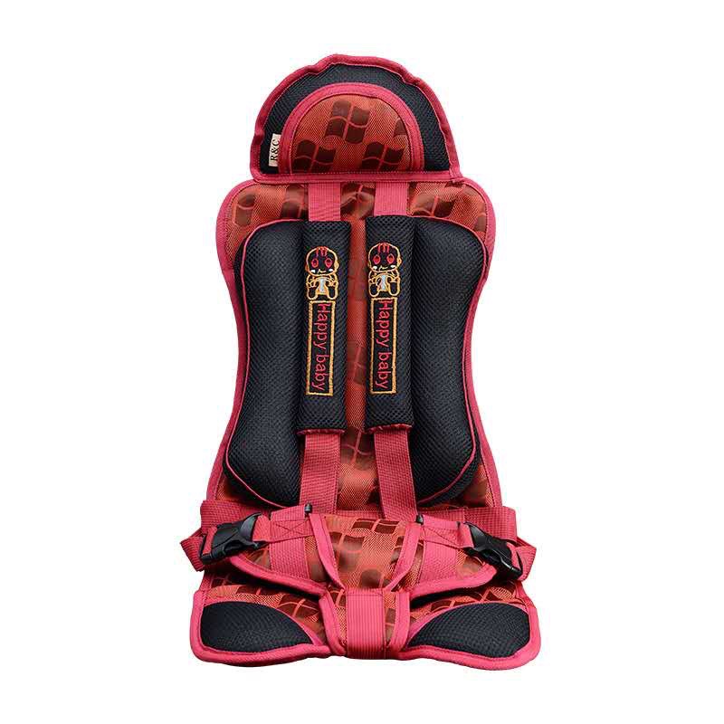 The child safety seat is dark red and black full figure