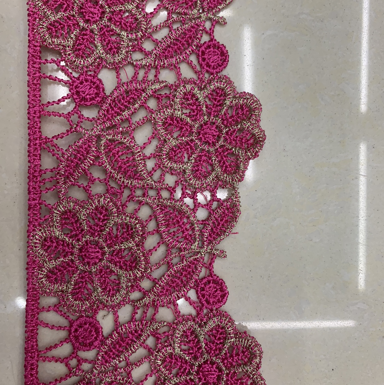 Polyester-polyester water-soluble two-color lace, rose red with gold JR215# details Picture