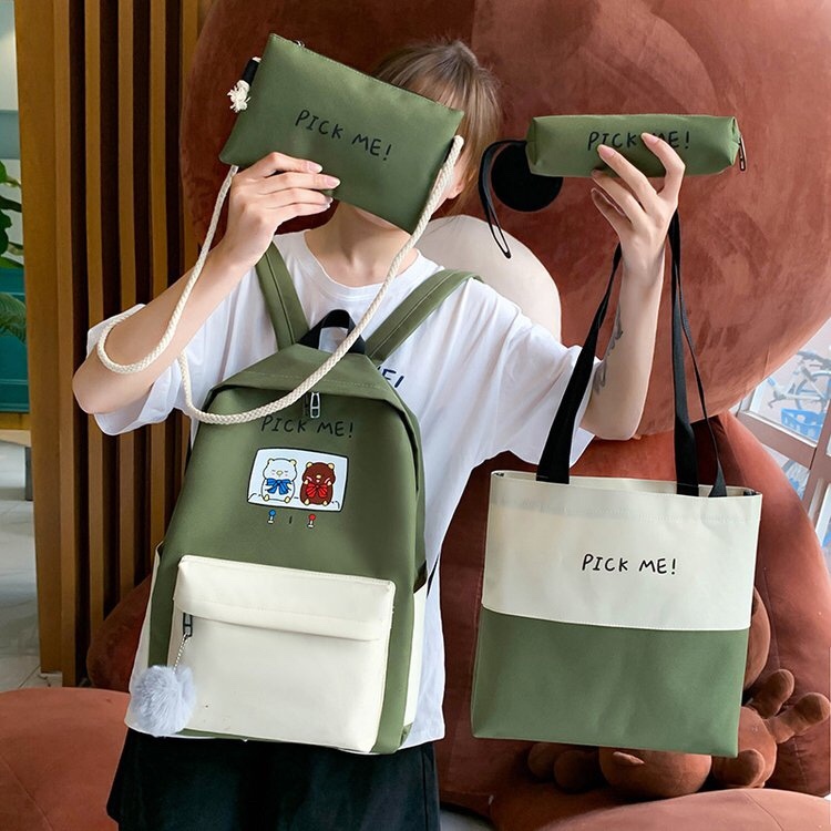 Korean school-style student four-piece backpack with pick me pattern Specification image