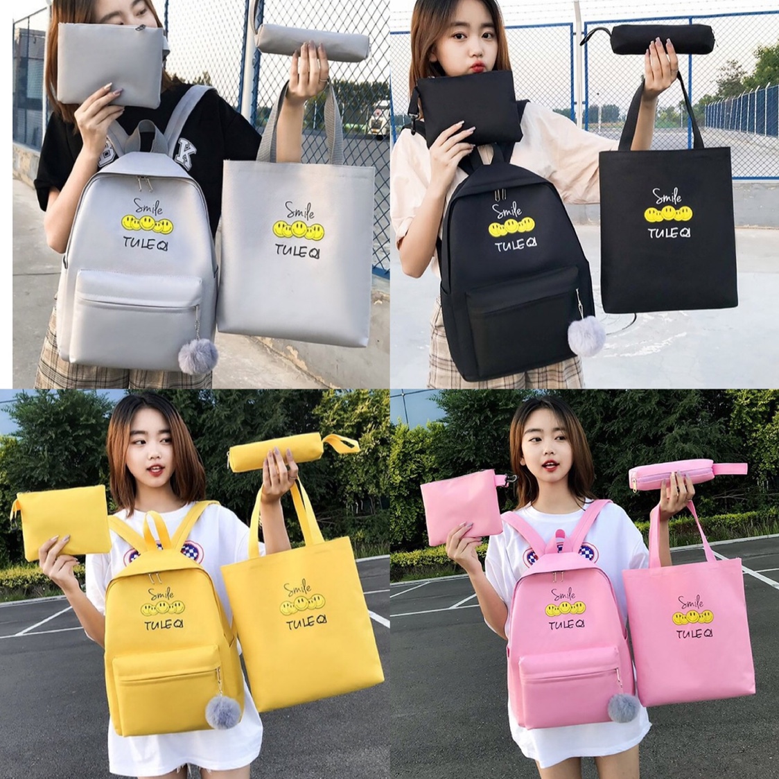 Korean version of the casual student four-piece backpack emoji design