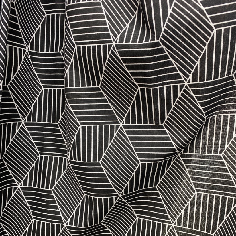欧洲风几何系列黑色六边形棉麻印花落地窗帘图