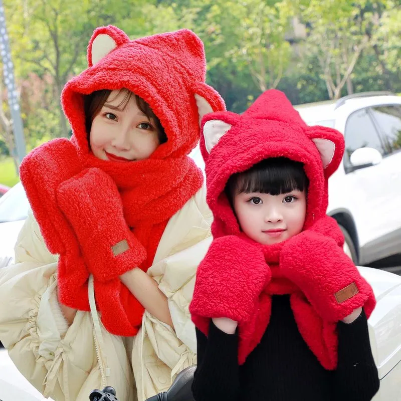 Winter thickened bear ears, one-piece scarf and hat, lambskin scarf, Korean version, cute and versatile, plush girl student detail image 19