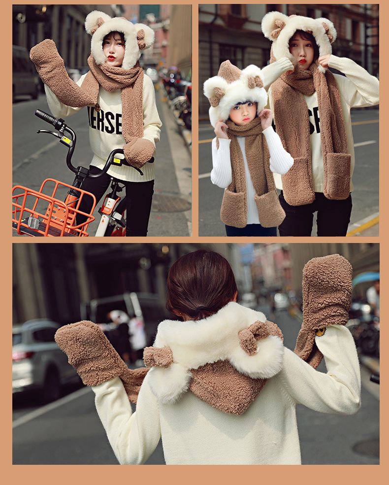 Winter Wool And Thickened Ears, Hat And Scarf, Lamb Wool And Warm Neck Thickened undefined