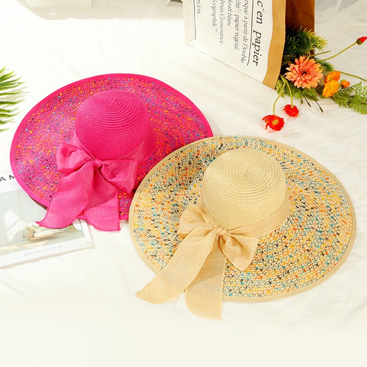 Summer ladies simple fashion sunshade hat sun block parent-child straw hat bow-print straw hat wholesale