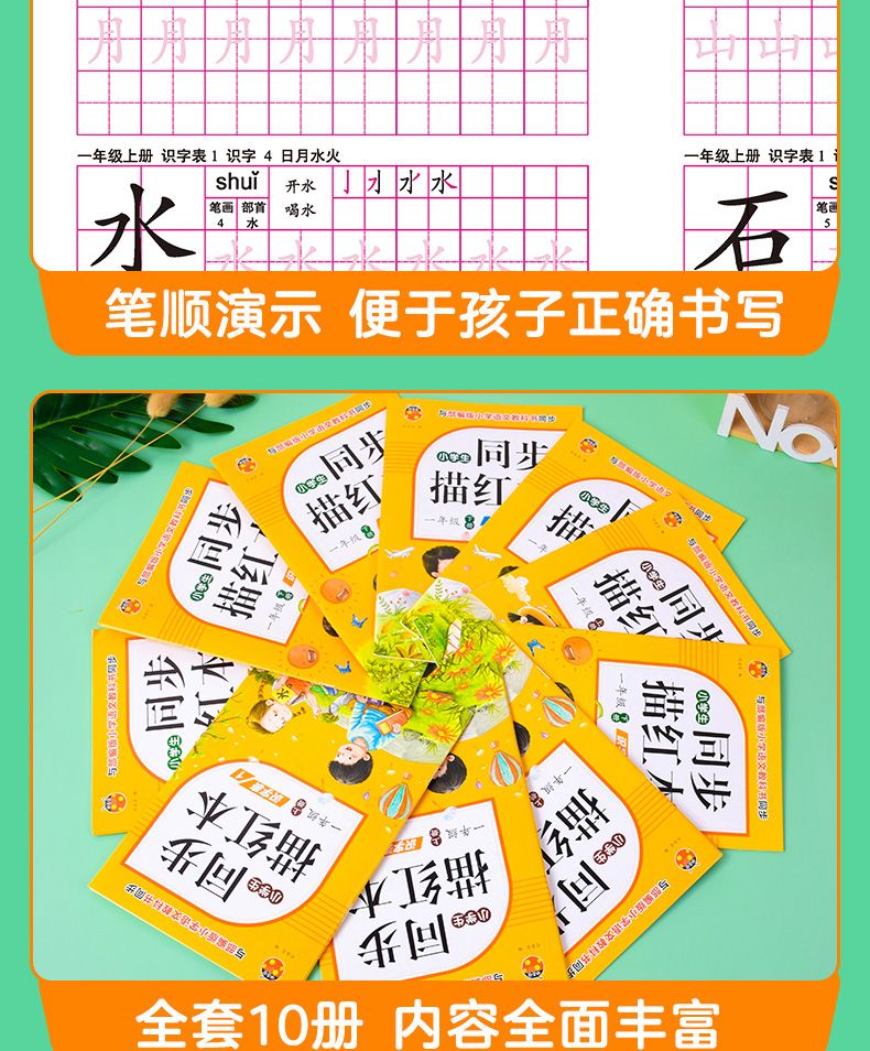 一年级识字表+写字表上下全10册 与部编版小学语文教材同步描红本详情图6