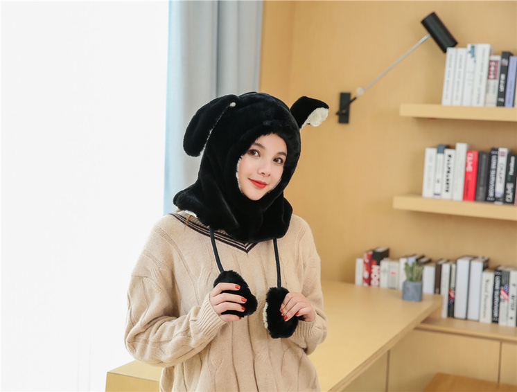 Plush ears hat ladies winter neck wrap Korean version neck wrap warm with velvet ear muff hat