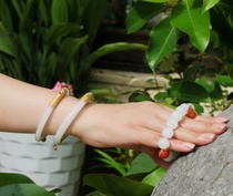Hetian jade bracelet set with gold ruby