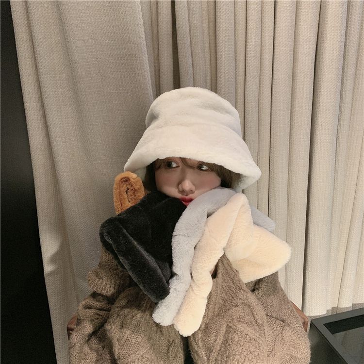 Flat Top Japanese Fisherman Hat Basin Hat With Solid Color Warm Thick Autumn And Winter Korean Version Of Instagram Tide Imitation Fur Hat Woman undefined