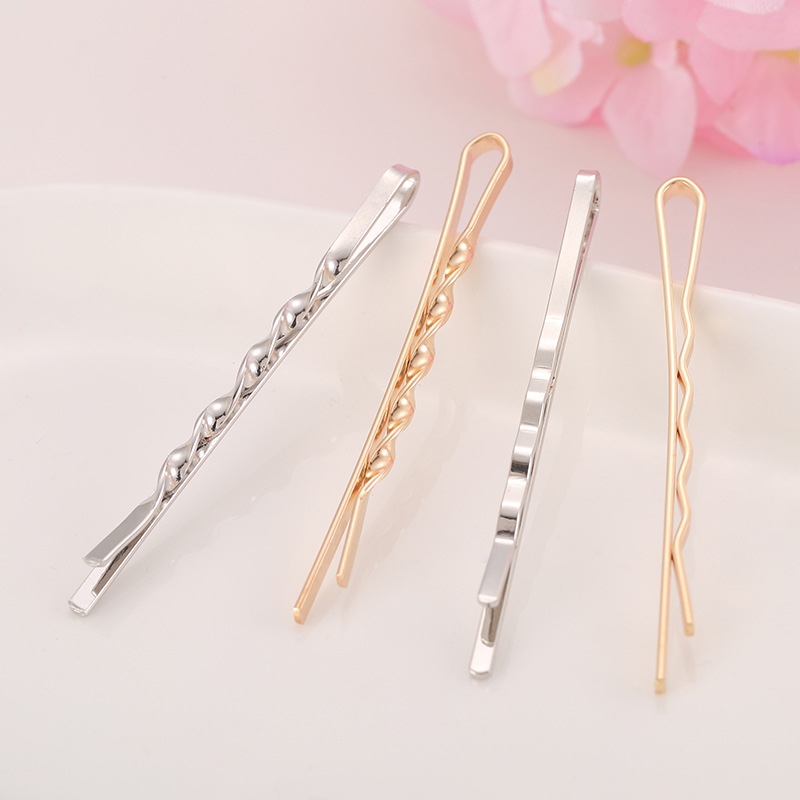 金色波浪一字夹弯弓形一字夹5.5CM 麻花发夹DIY饰品发夹配件批发细节图