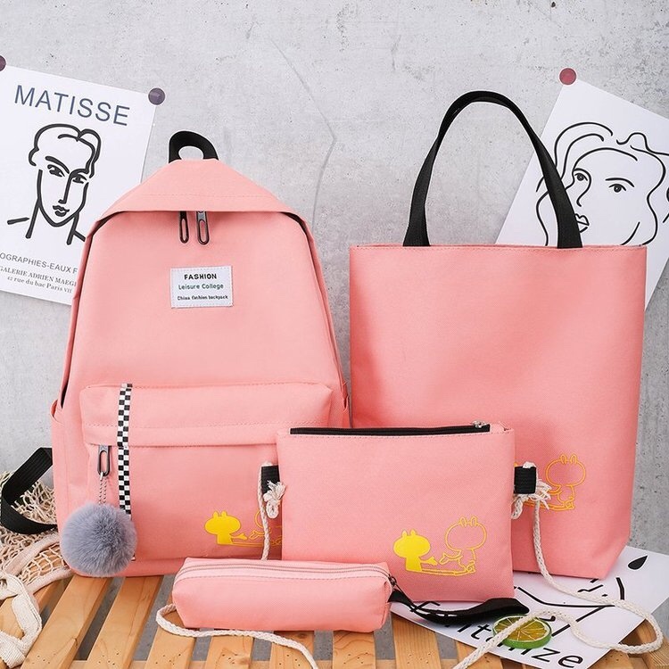 Korean version of the school style four-piece set of student backpack emoticon patterns details Picture