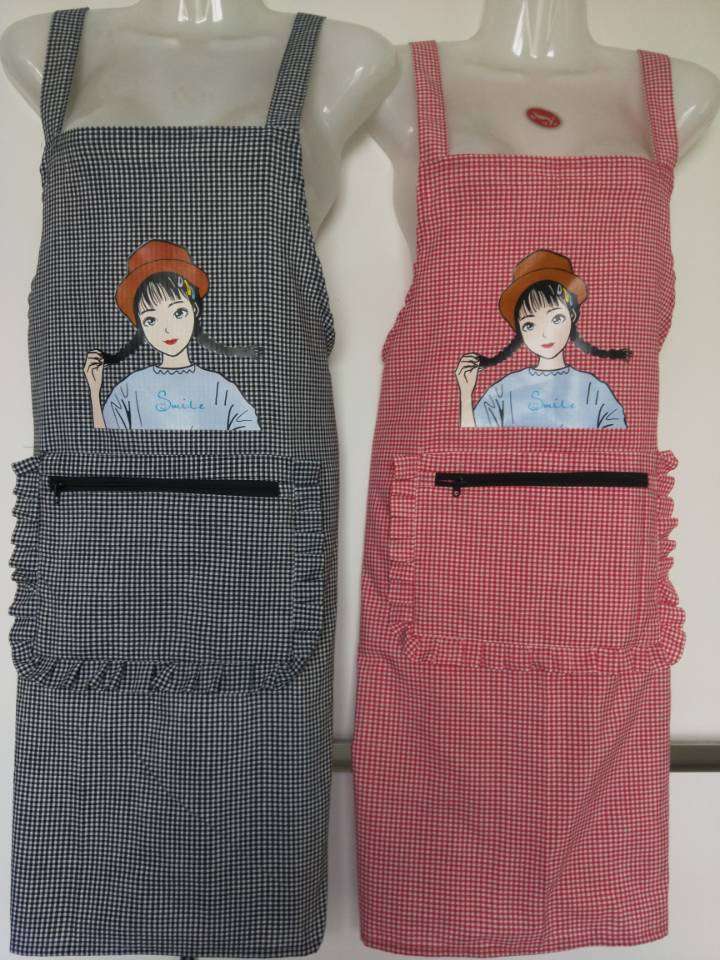 A popular little beauty in a colorful checkered apron